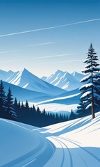 Fototapeta premium A winter landscape featuring towering mountains on the horizon, snow-covered plains by ai generated