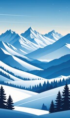 Fototapeta premium A winter landscape featuring towering mountains on the horizon, snow-covered plains by ai generated