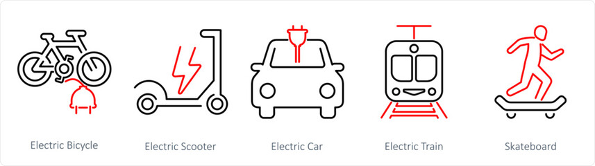 Obraz premium A set of 5 Mix icons as electric bicycle, electric scooter, electric car