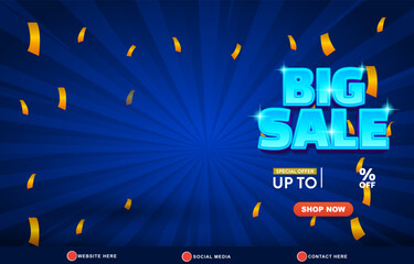 big sale discount template banner with copy space for product sale with abstract gradient dark blue background design