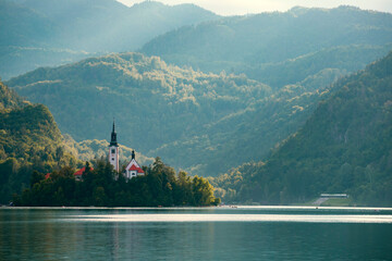 Famous alpine Bled lake (Blejsko jezero) in Slovenia