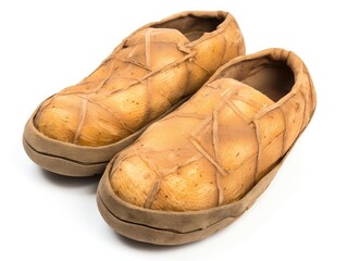 Fantastic Shoes Made of Fresh Fruits and Vegetables, Vegan Fashion, White Background, Creative Shoes