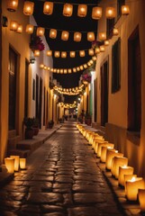 Obraz premium a charming Mexican street, creating a magical ambiance in the night by ai generated