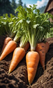 Numerous carrots emerging from the soil by ai generated
