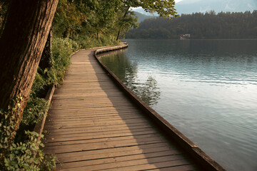 Wooden pier at Lake Bled, Slovenia