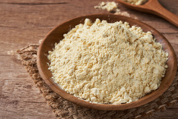 chickpea chick pea legume flour in wood bowl on food table rustic background