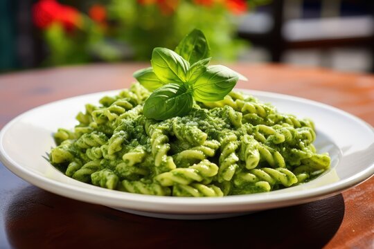 Trofie Al Pesto, Italian Pasta with Pesto Sauce, Traditional Genovese Troffie, Fusilli Pugliesi, Liguria Food