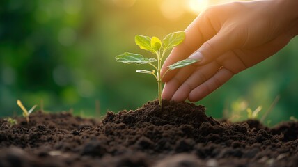 Female Hands holding Planting Young Plants. generative ai