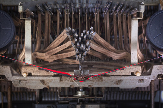 Broken metal typewriter, vintage object