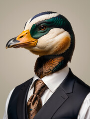 Mallard duck in a business suit, business animals