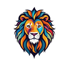 Lion head mascot colorful icon logo isolated in white