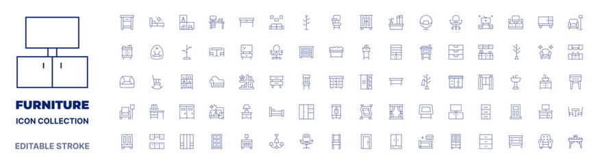 Furniture icon collection. Thin line icon. Editable stroke. Editable stroke. Furniture icons for web and mobile app. - obrazy, fototapety, plakaty