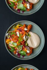 Tomatoes with White Anchovies, Romesco, Garlic & Cannellini Puree & Herbs