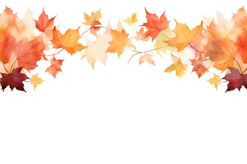 Watercolor autumn maple leaves border on white background. Hand painted illustration.