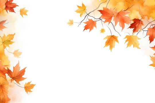 Watercolor autumn background with maple leaves. Hand painted illustration. Vector.
