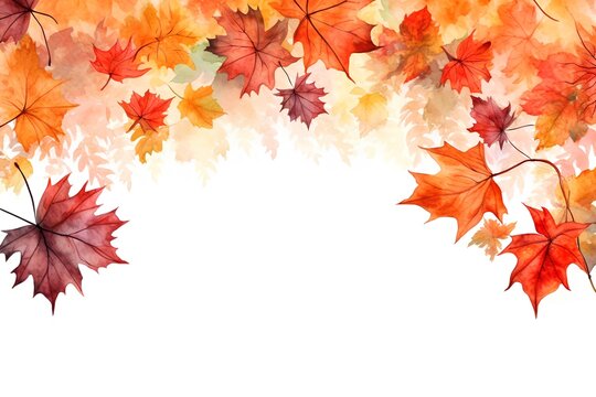 Watercolor autumn leaves background. Hand painted watercolor illustration isolated on white background.