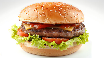 hamburger isolated on white background. Generative AI illustration