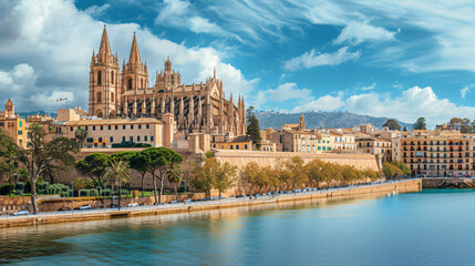 Fototapeta na wymiar Spain Palma Mallorca View of cathedral Santa