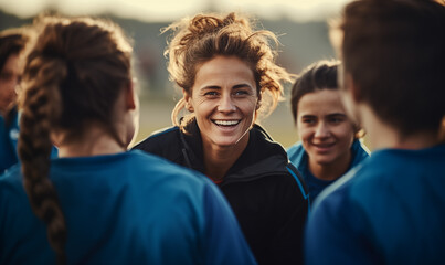 Woman Female Coach Girls Sports Team Huddle