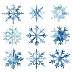 Watercolour Snowflakes Set Isolated, Watercolour Snow Flake Shapes, Aquarel Snow Symbols