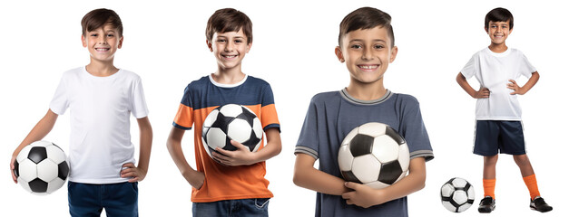 Set of happy young football players, cut out