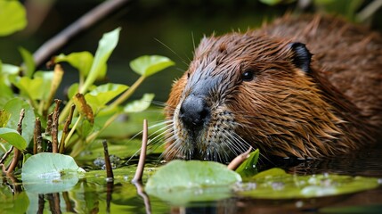shot of a wild beaver on nature background, nature series.