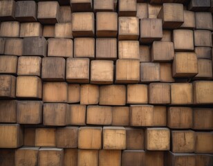A wall made of wooden blocks. Background.