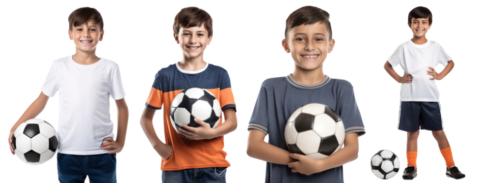 Set of happy young football players, cut out
