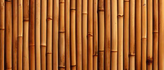 Fototapeta premium Yellow bamboo texture fence background. Copy space for text