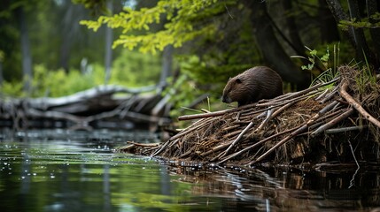 European beaver (Myocastor coypus) in the nature habitat