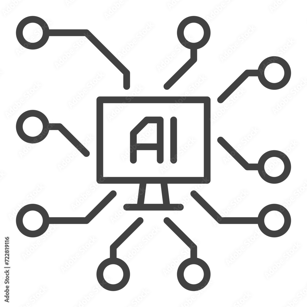Poster artificial intelligence and personal computer vector ai on pc screen icon or symbol in outline style