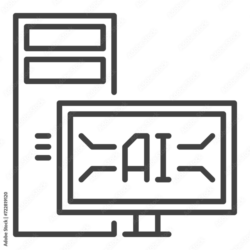 Poster artificial intelligence desktop computer vector ai icon or sign in thin line style