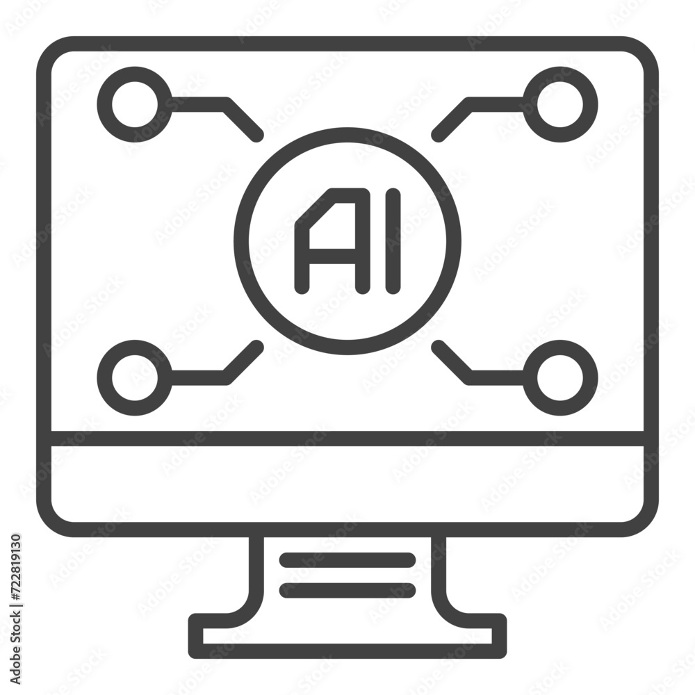 Poster artificial intelligence computer with ai technology vector icon or symbol in outline style