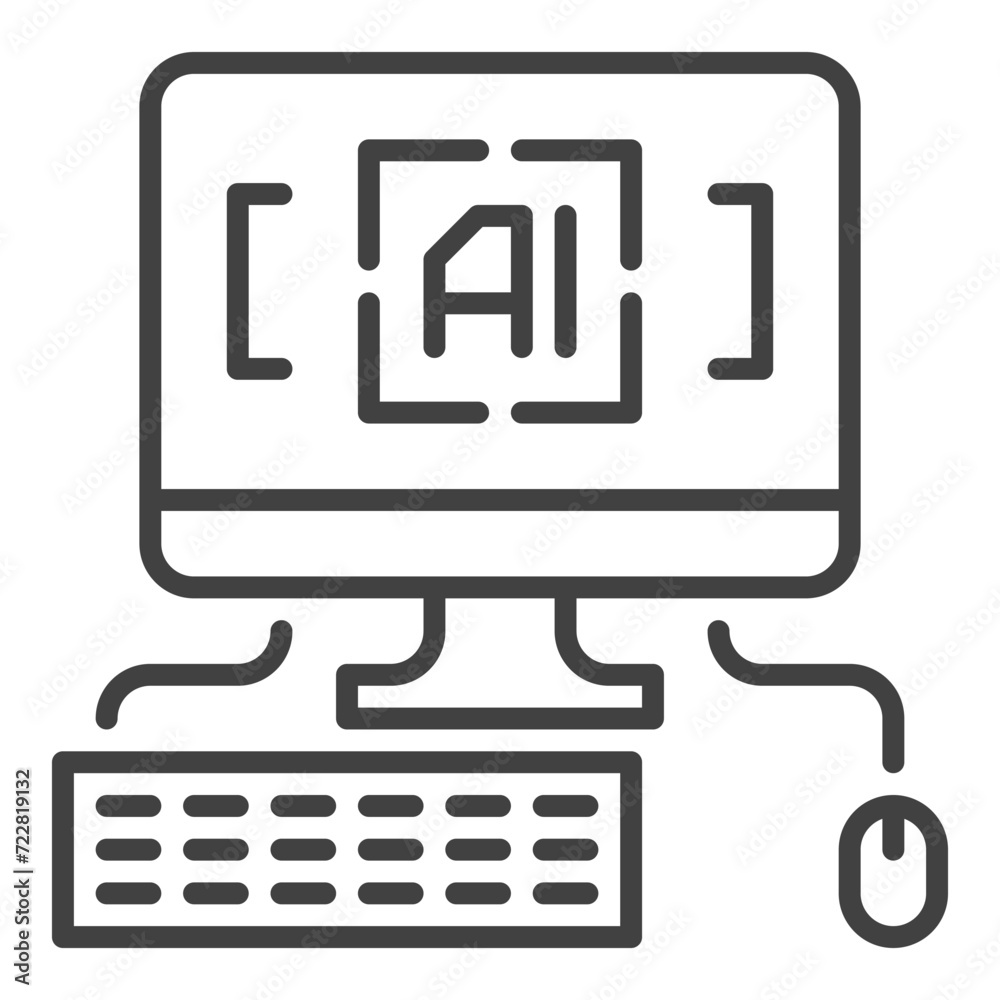 Poster artificial intelligence personal computer with keyboard and mouse vector icon or symbol in outline s