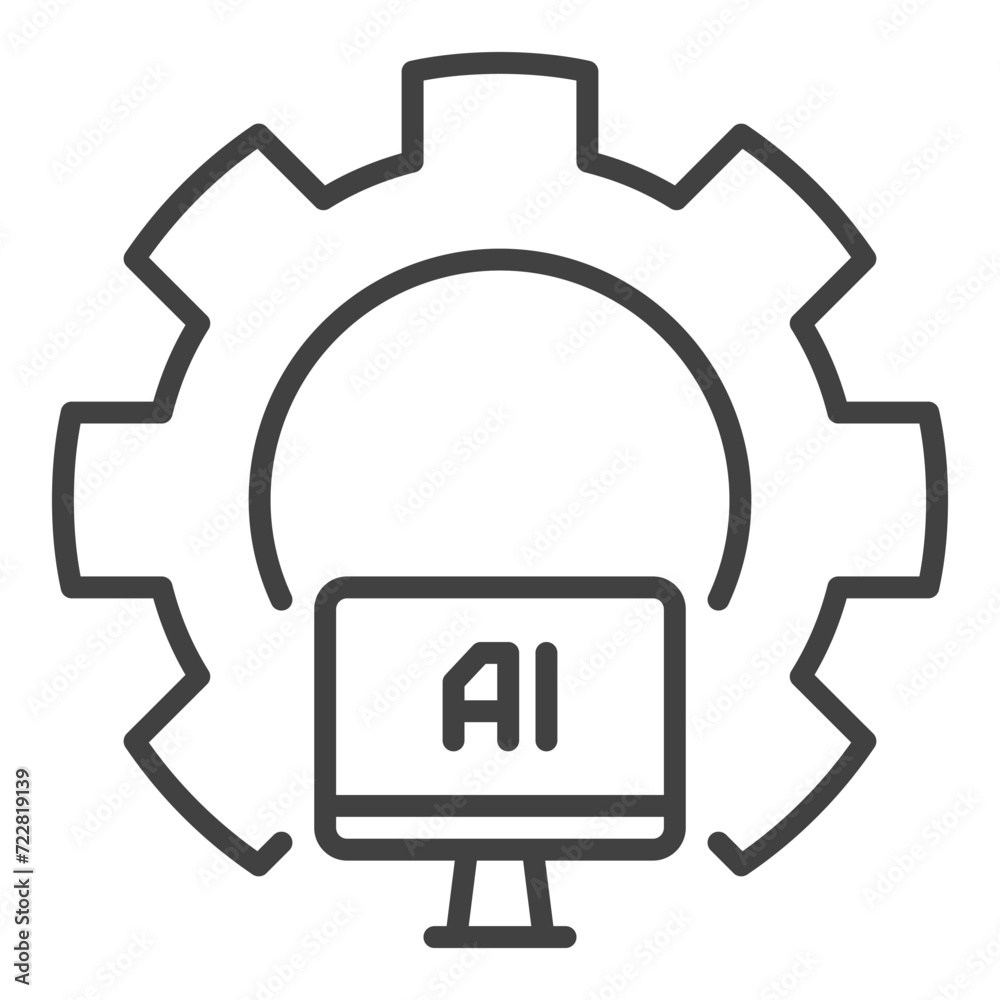 Poster artificial intelligence computer inside cog wheel vector ai icon or sign in thin line style