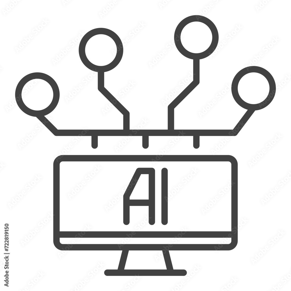 Poster computer with ai vector artificial intelligence linear icon or symbol