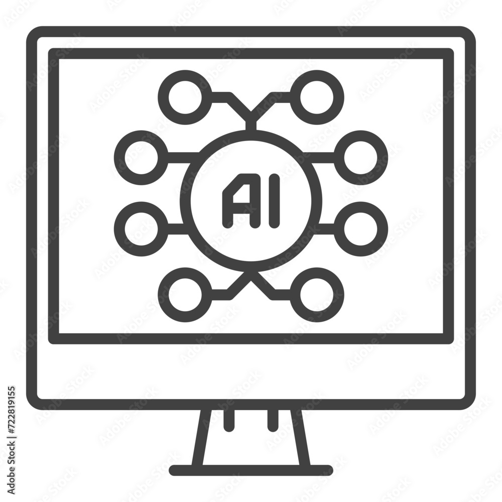 Poster computer with ai artificial intelligence vector outline icon or symbol