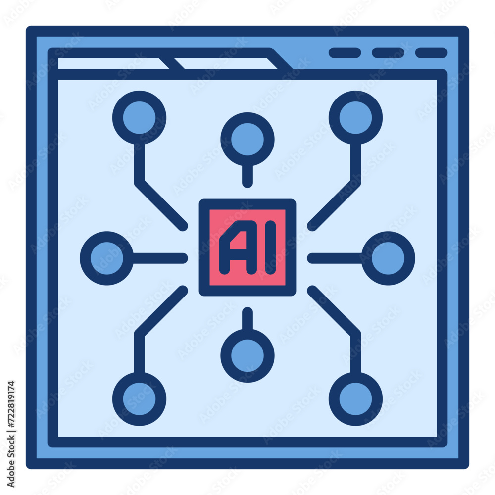 Poster browser with ai vector artificial intelligence web site colored icon or design element