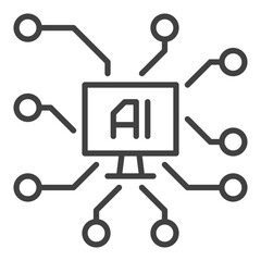 Artificial Intelligence and Personal Computer vector AI on PC Screen icon or symbol in outline style