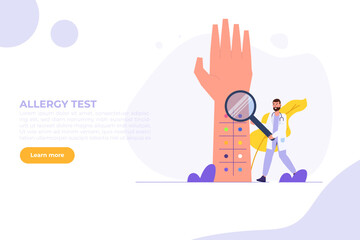 Process of laboratory skin prick allergy test concept. Vector illustration.