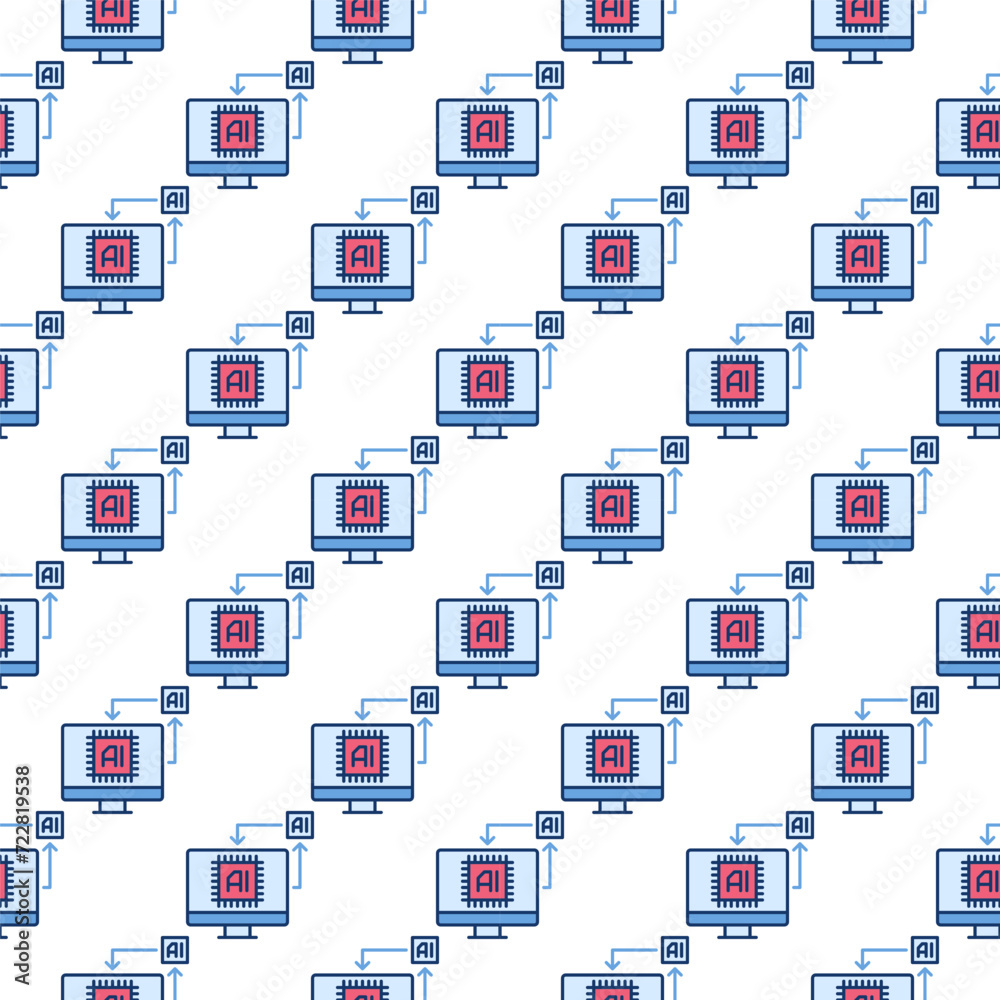 Poster ai technology on computer display vector colored seamless pattern