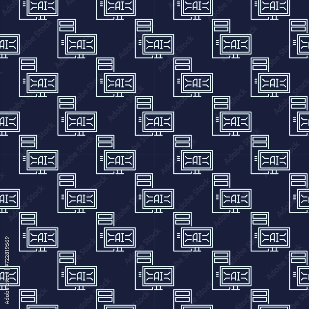 Poster artificial intelligence desktop computer vector ai blue seamless pattern in thin line style