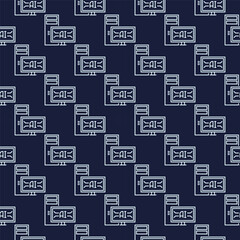 Artificial Intelligence Desktop Computer vector AI blue seamless pattern in thin line style
