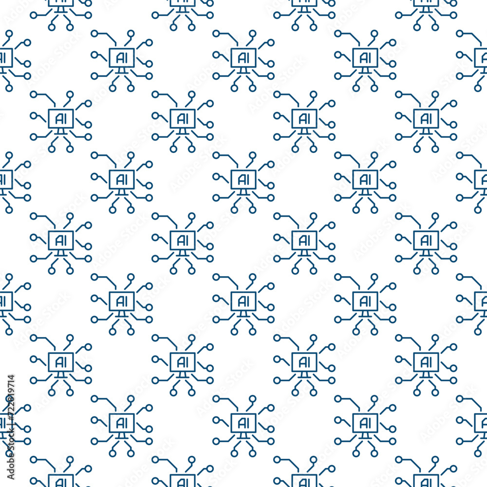 Poster artificial intelligence and personal computer vector ai on pc screen seamless pattern in outline sty