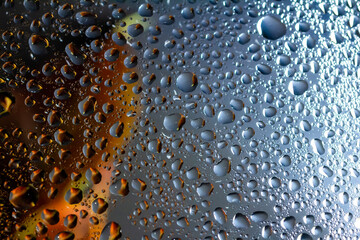 abstract background fall, glass drops autumn yellow leaves wet october weather