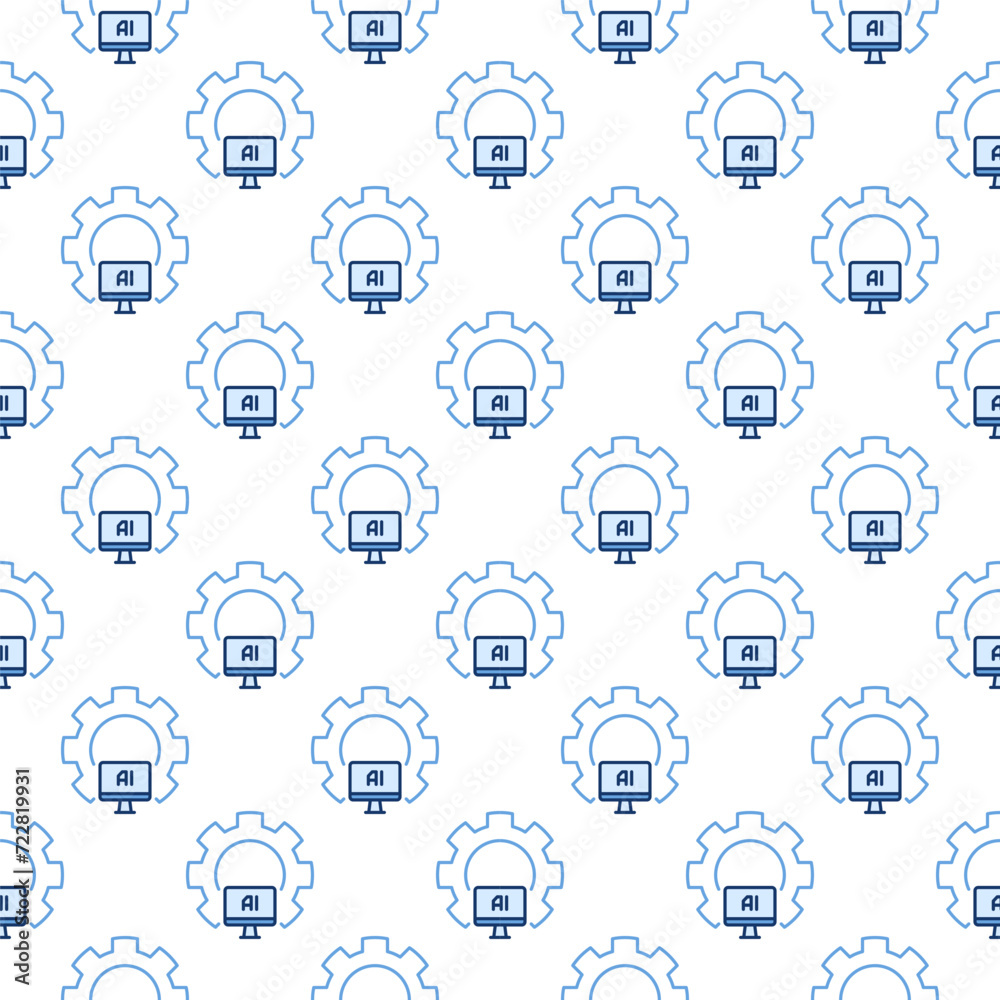 Poster gear and artificial intelligence computer vector ai colored seamless pattern