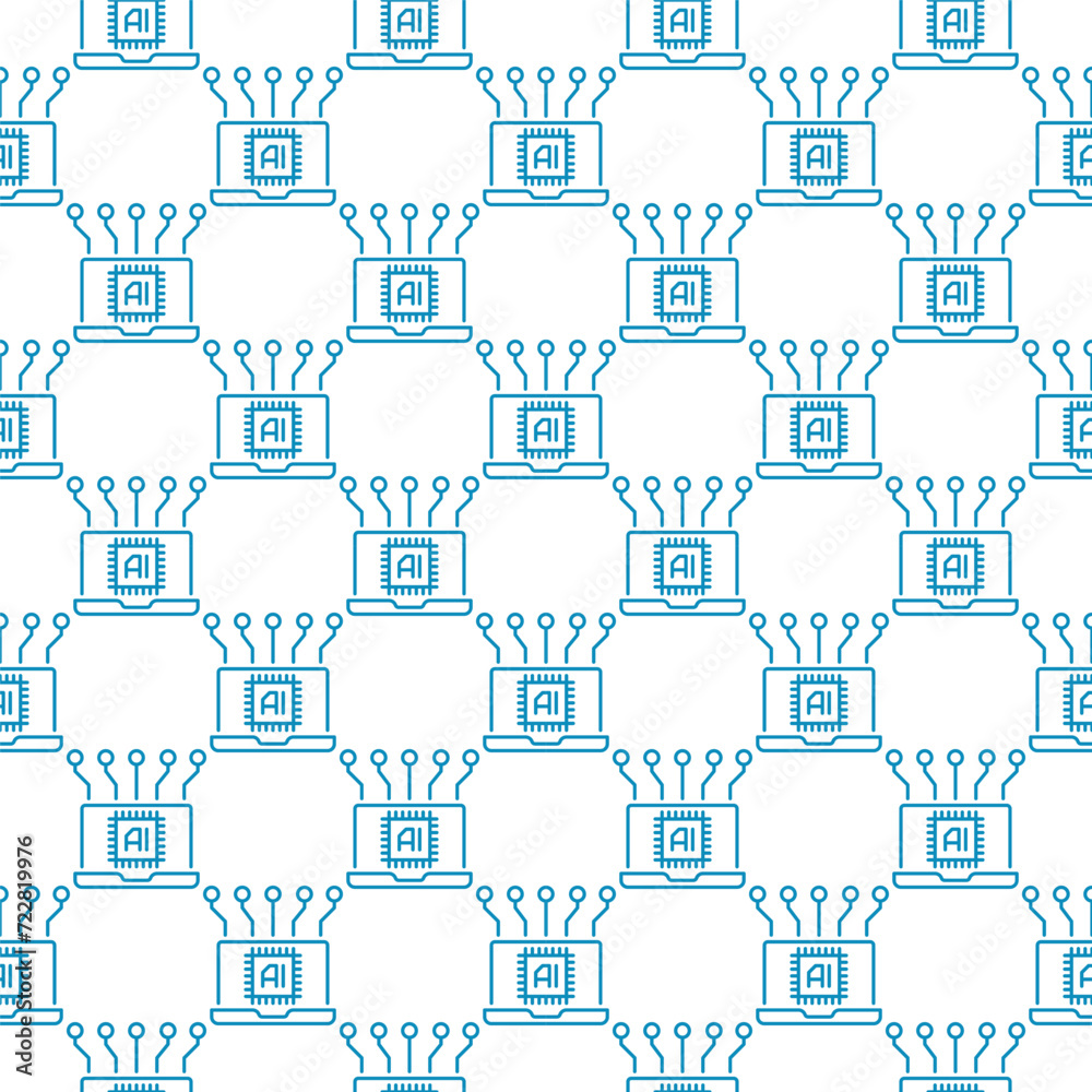Poster laptop and artificial intelligence ai vector seamless pattern in outline style