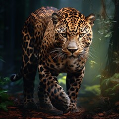 Portrait of a leopard in the jungle. 3d rendering