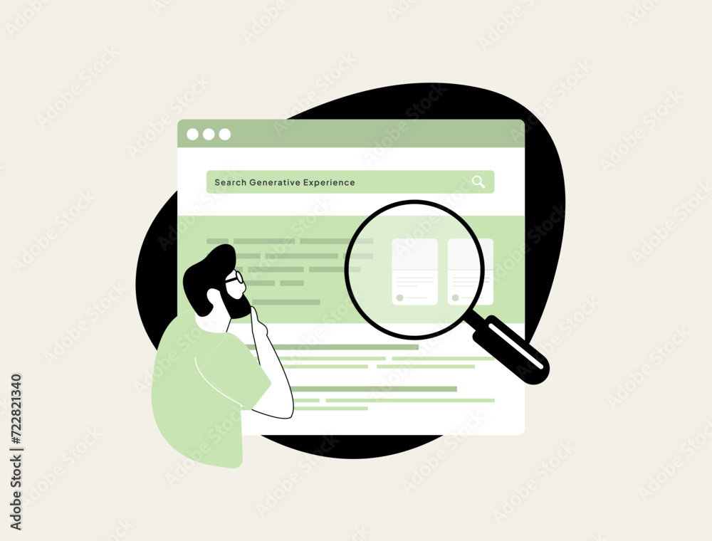 Poster sge - search generative experience. ai-powered search concept. experience ai-generated answers above