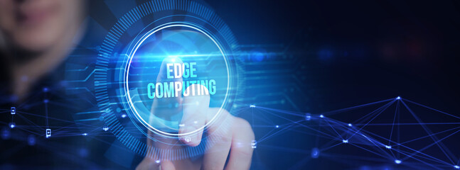 Edge computing modern IT technology on virtual screen. Business, technology, internet and...